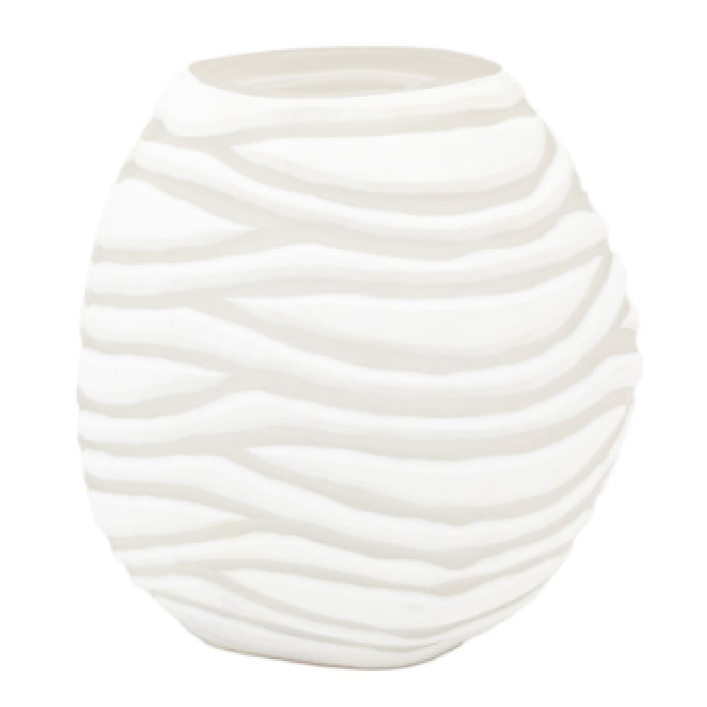 Attica Small Glass Hand Blown Carved Vase In White