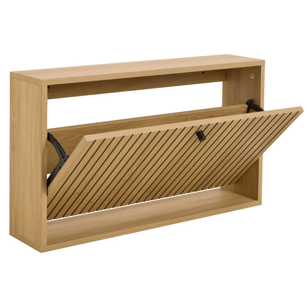 Attica Wall Hung Wooden Shoe Cabinet With Flip Door In Oak
