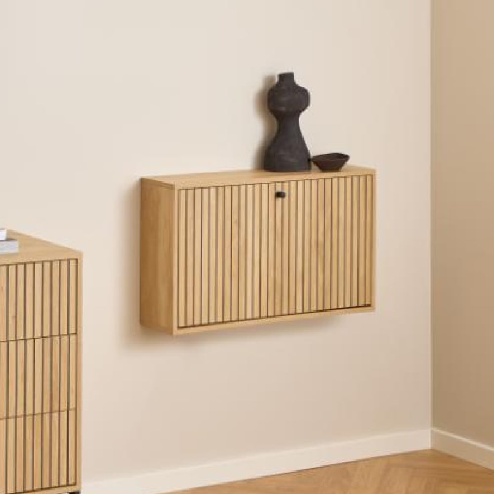 Attica Wall Hung Wooden Shoe Cabinet With Flip Door In Oak