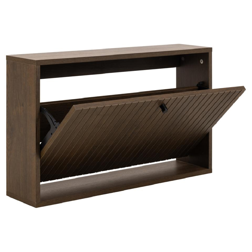 Attica Wall Hung Wooden Shoe Cabinet With Flip Door In Smoked Oak