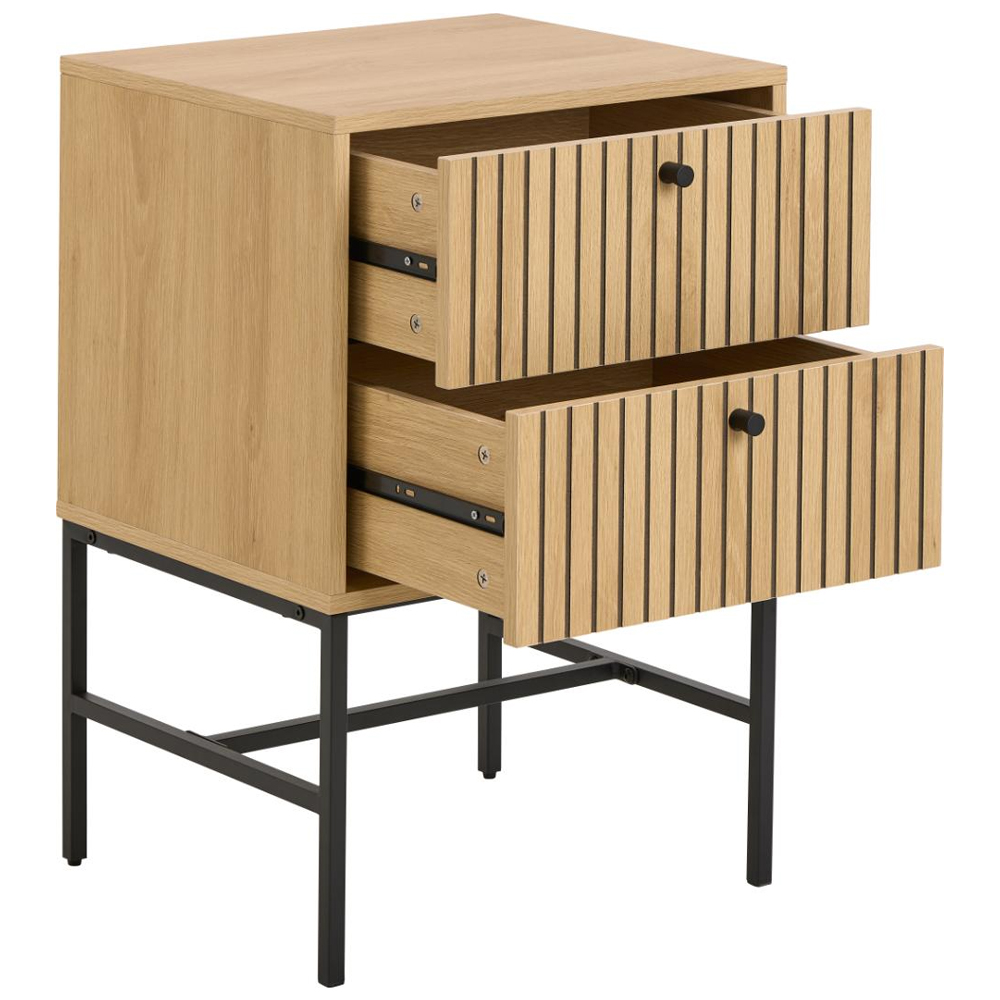 Attica Wooden Bedside Cabinet With 2 Drawers In Oak