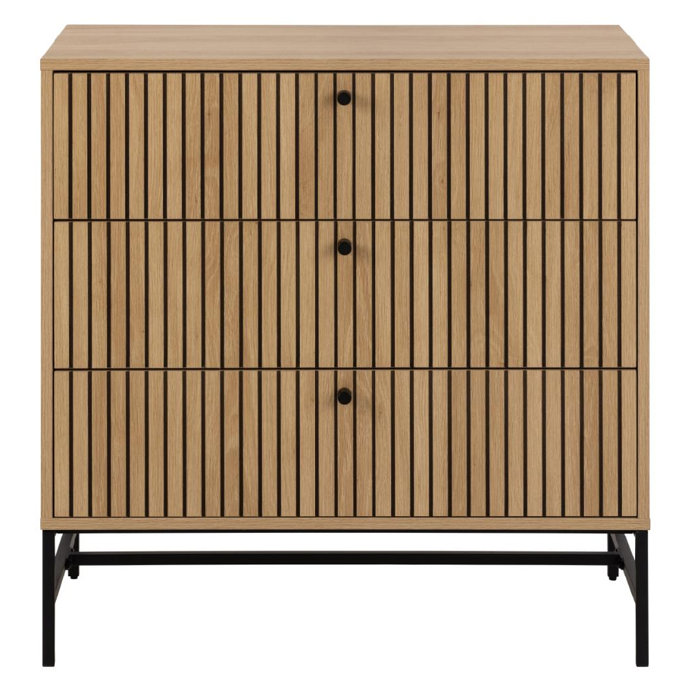 Attica Wooden Chest Of 3 Drawers In Oak And Matt Black