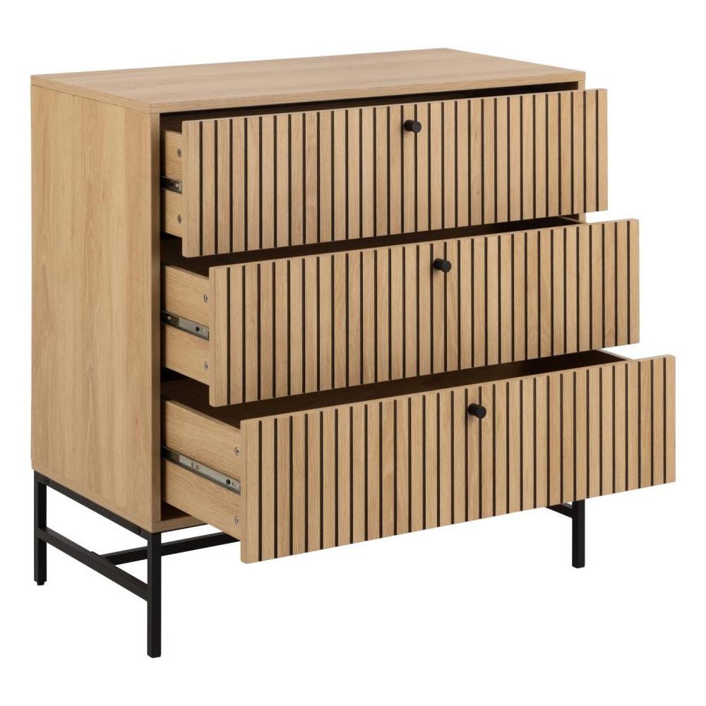 Attica Wooden Chest Of 3 Drawers In Oak And Matt Black