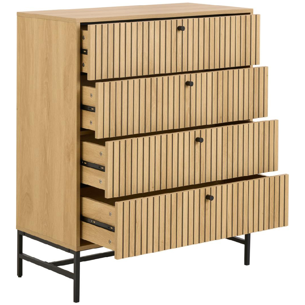 Attica Wooden Chest Of 4 Drawers In Oak And Matt Black