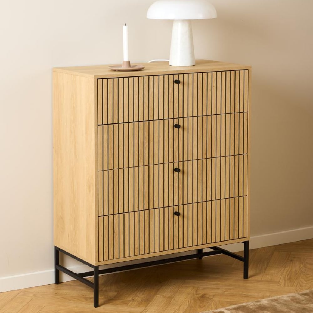 Product photograph of Attica Wooden Chest Of 4 Drawers In Oak And Matt Black from Furniture in Fashion