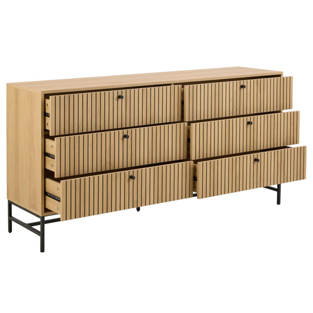 Attica Wooden Chest Of 6 Drawers In Oak And Matt Black