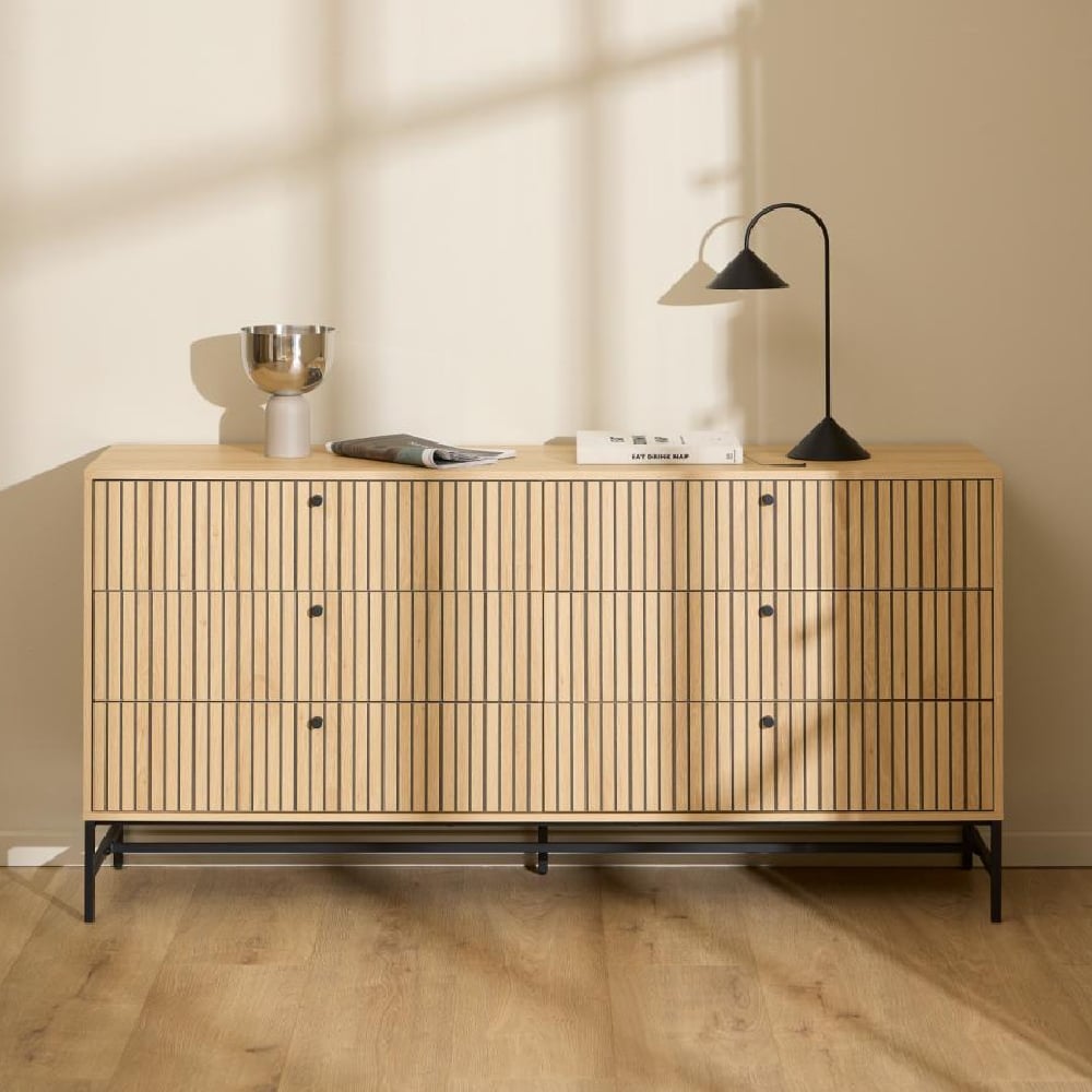 Product photograph of Attica Wooden Chest Of 6 Drawers In Oak And Matt Black from Furniture in Fashion