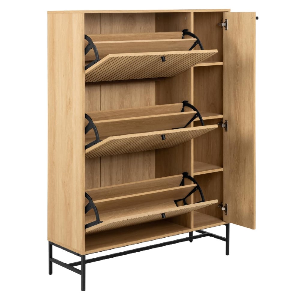 Attica Wooden Shoe Cabinet With 1 Door In Oak And Matt Black