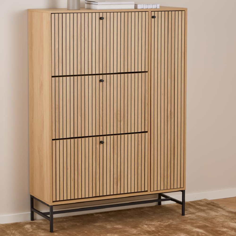 Attica Wooden Shoe Cabinet With 1 Door In Oak And Matt Black