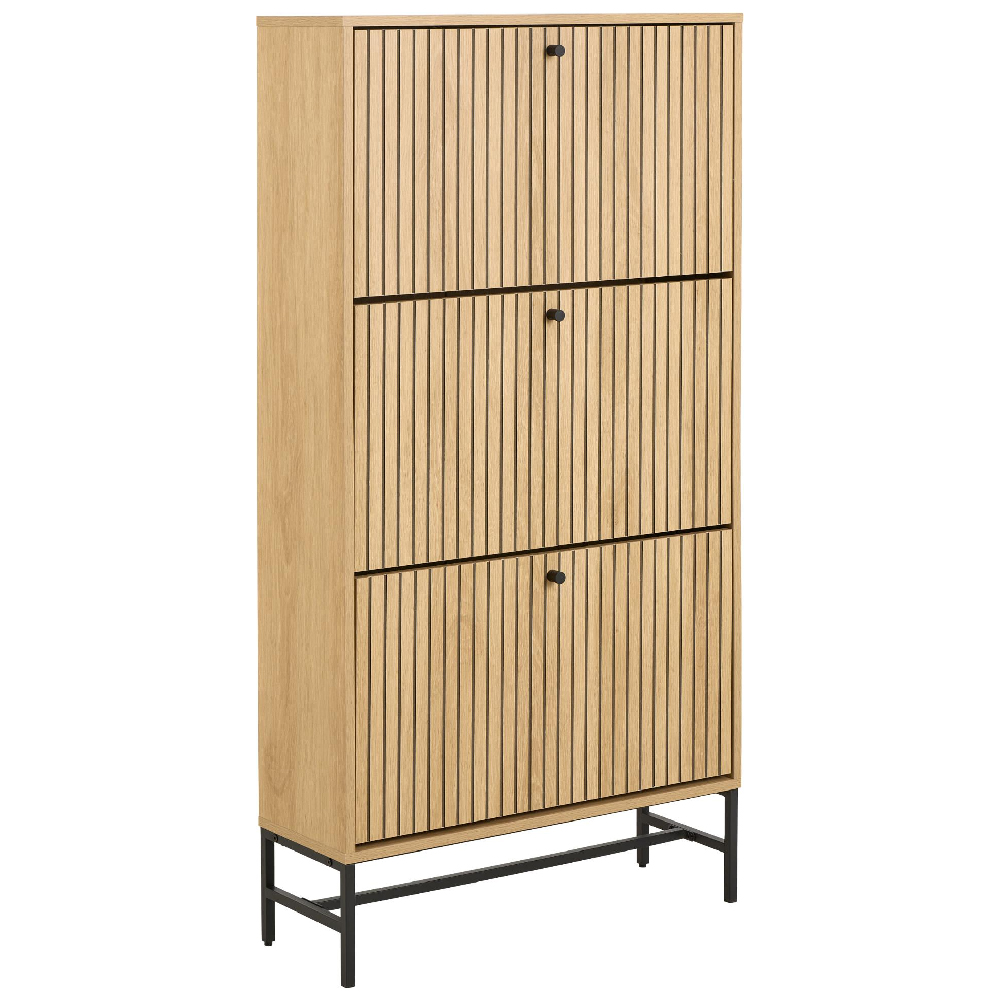 Attica Wooden Shoe Cabinet With 3 Flip Doors In Oak And Matt Black