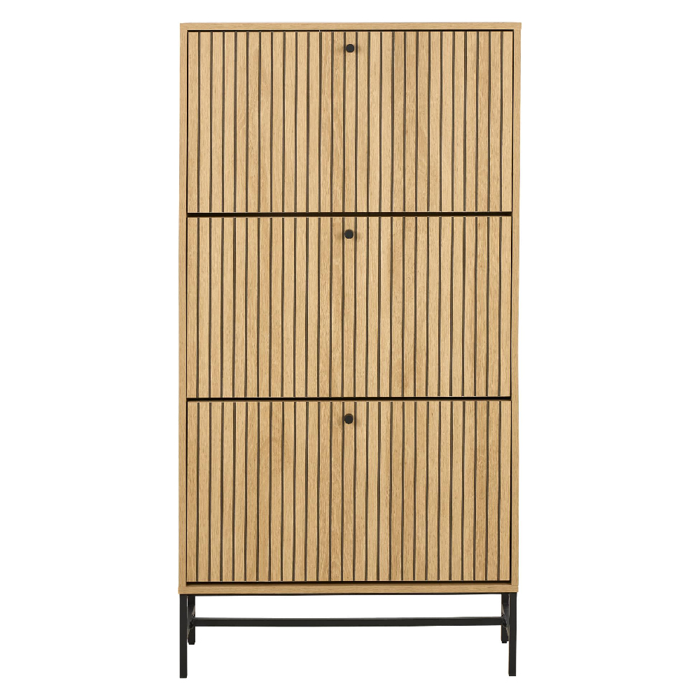 Attica Wooden Shoe Cabinet With 3 Flip Doors In Oak And Matt Black