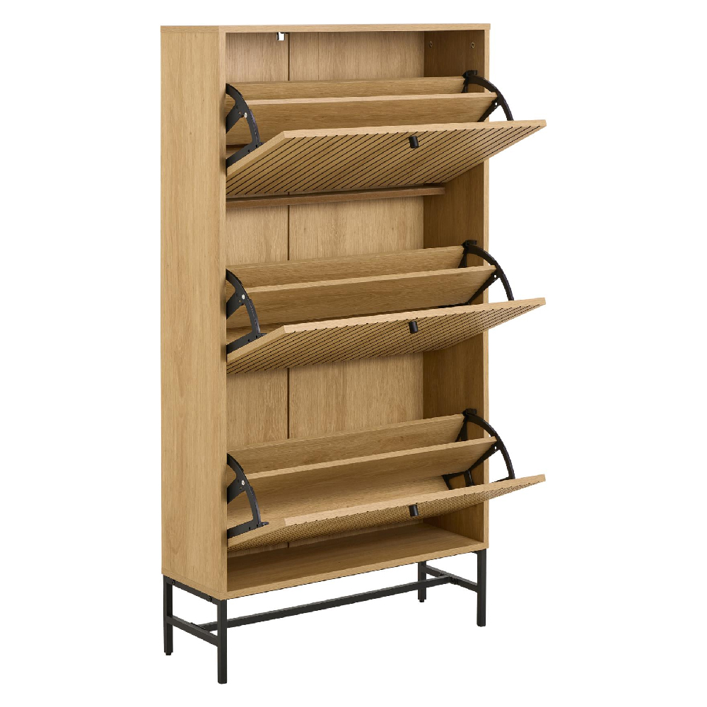 Attica Wooden Shoe Cabinet With 3 Flip Doors In Oak And Matt Black