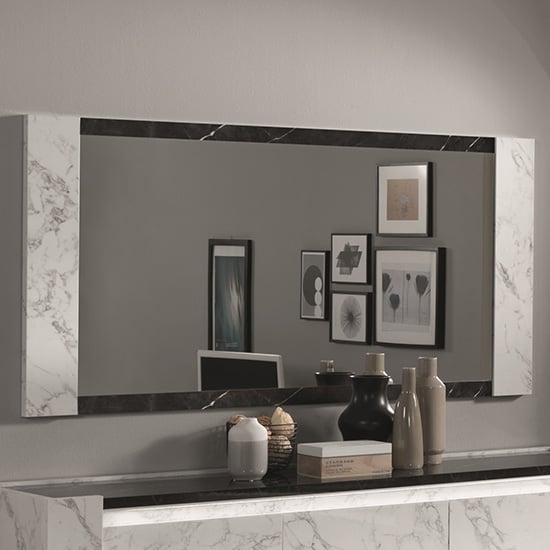Attoria Bedroom Mirror In White And Black Marble Effect Frame_1