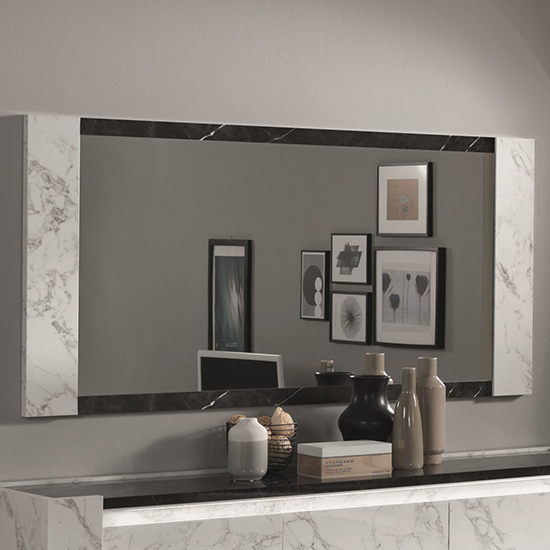 Photo of Attoria bedroom mirror in white and black marble effect frame