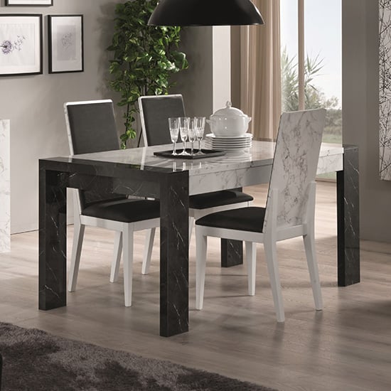 Attoria Wooden Dining Table In Black And White Marble Effect