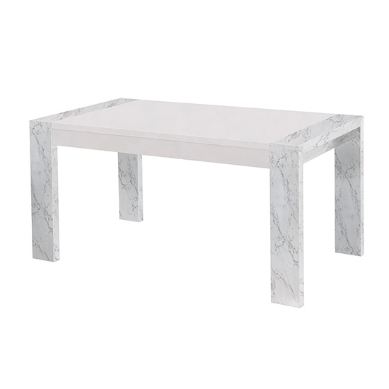 Attoria Small High Gloss Dining Table In White Marble Effect
