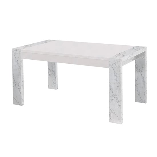 Attoria Large High Gloss Dining Table In White Marble Effect