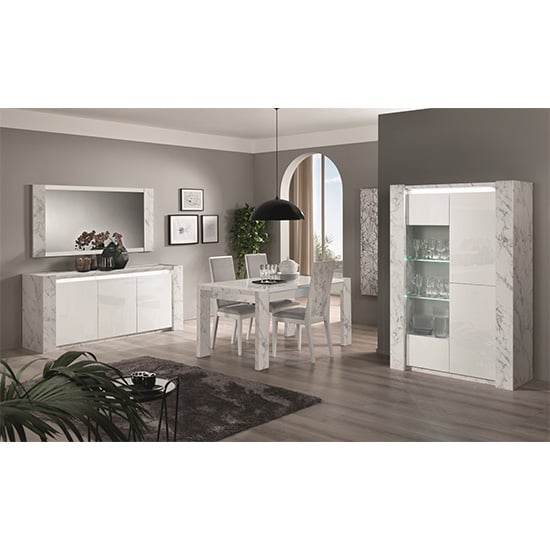 Attoria Large High Gloss Dining Table In White Marble Effect