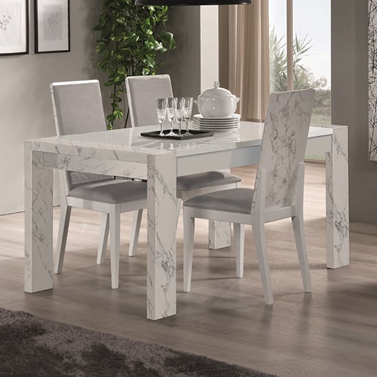 Read more about Attoria large wooden dining table in white marble effect