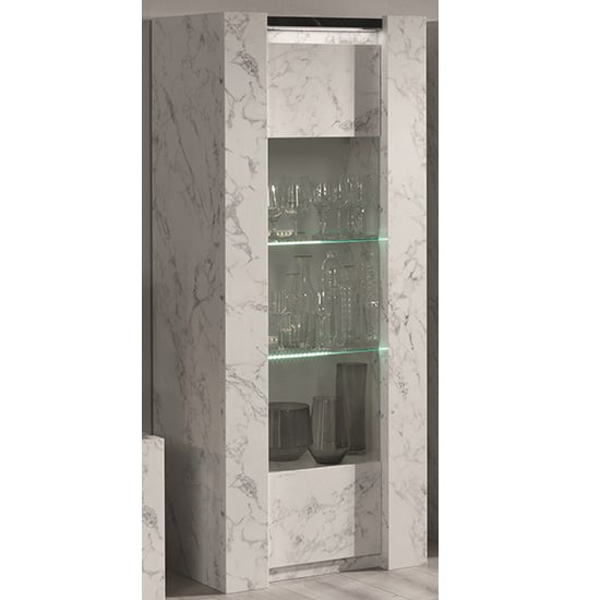 Read more about Attoria led 1 door display cabinet black and white marble effect