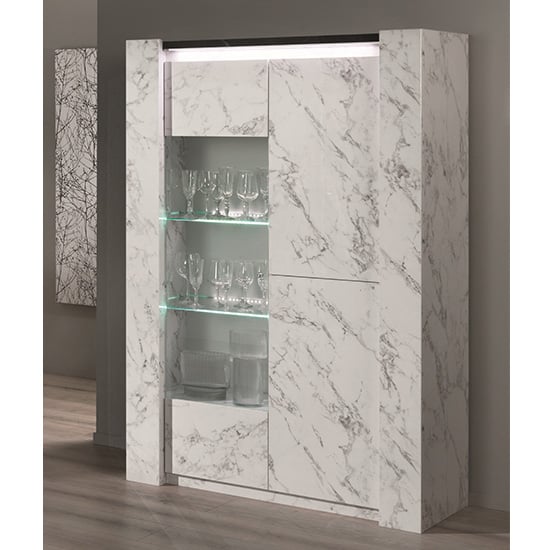 Photo of Attoria led 2 door display cabinet black and white marble effect