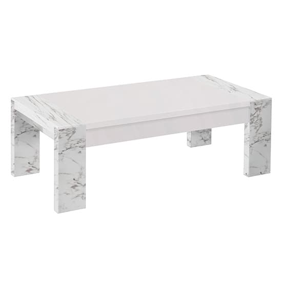 Attoria High Gloss Living Room Set With Coffee Table In White Marble Effect And LED