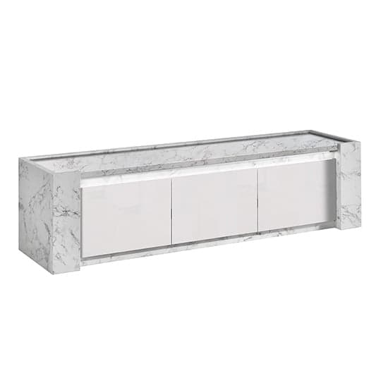 Attoria High Gloss Living Room Set In White Marble Effect and LED