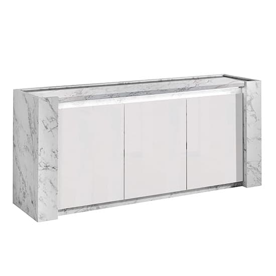 Attoria High Gloss Living Room Set In White Marble Effect and LED