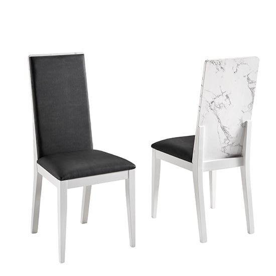 Read more about Attoria white marble effect wooden dining chair in black seat