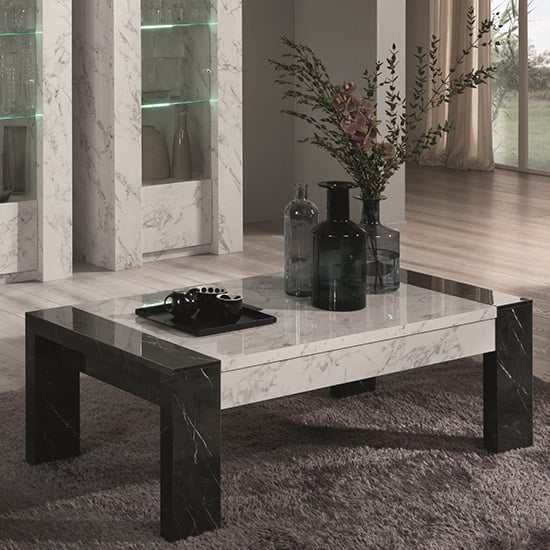 Read more about Attoria wooden coffee table in white and black marble effect