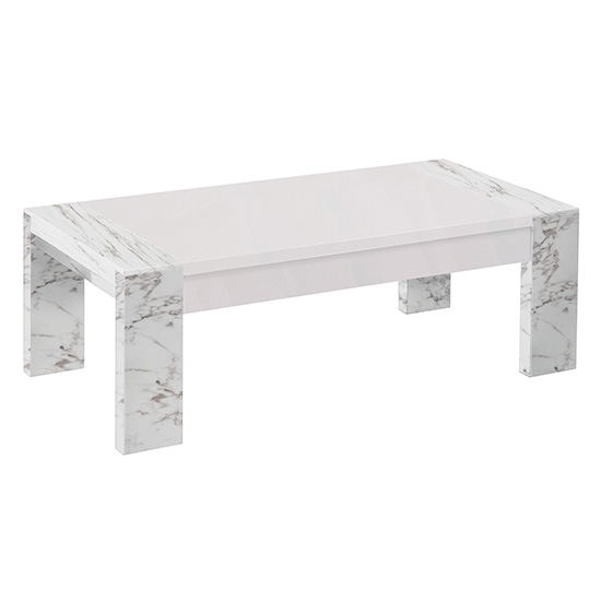 Attoria High Gloss Coffee Table In White Marble Effect