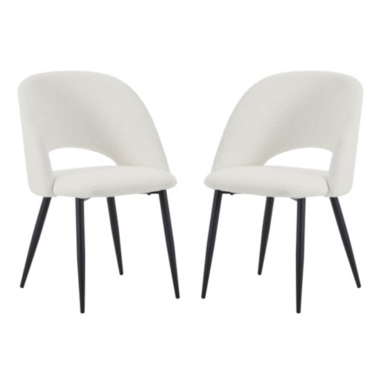 Auburn White Boucle Fabric Dining Chairs In Pair