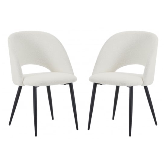 Photo of Auburn white boucle fabric dining chairs in pair