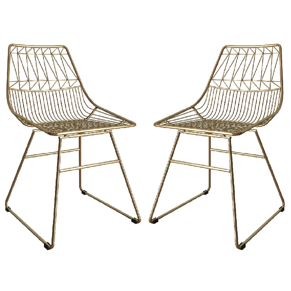 Read more about Auckland gold metal bistro dining chairs in pair