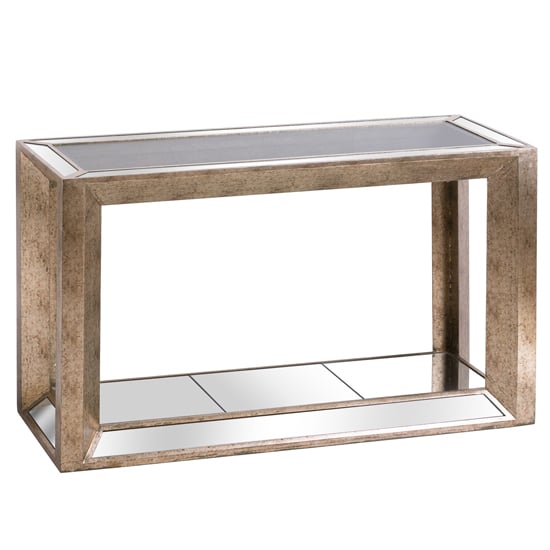 Augsta Mirrored Console Table With Shelf In Antique Gold