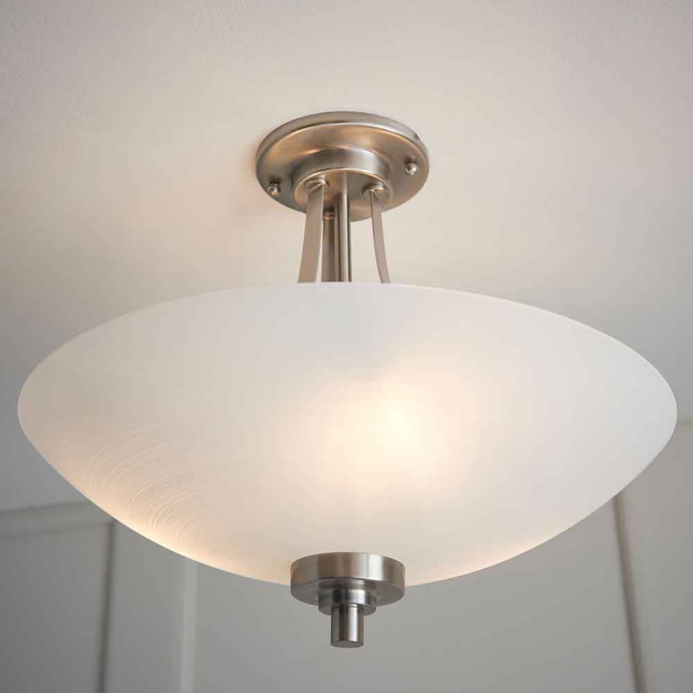 Augusta Glass Semi Flush Ceiling Light In Satin Chrome