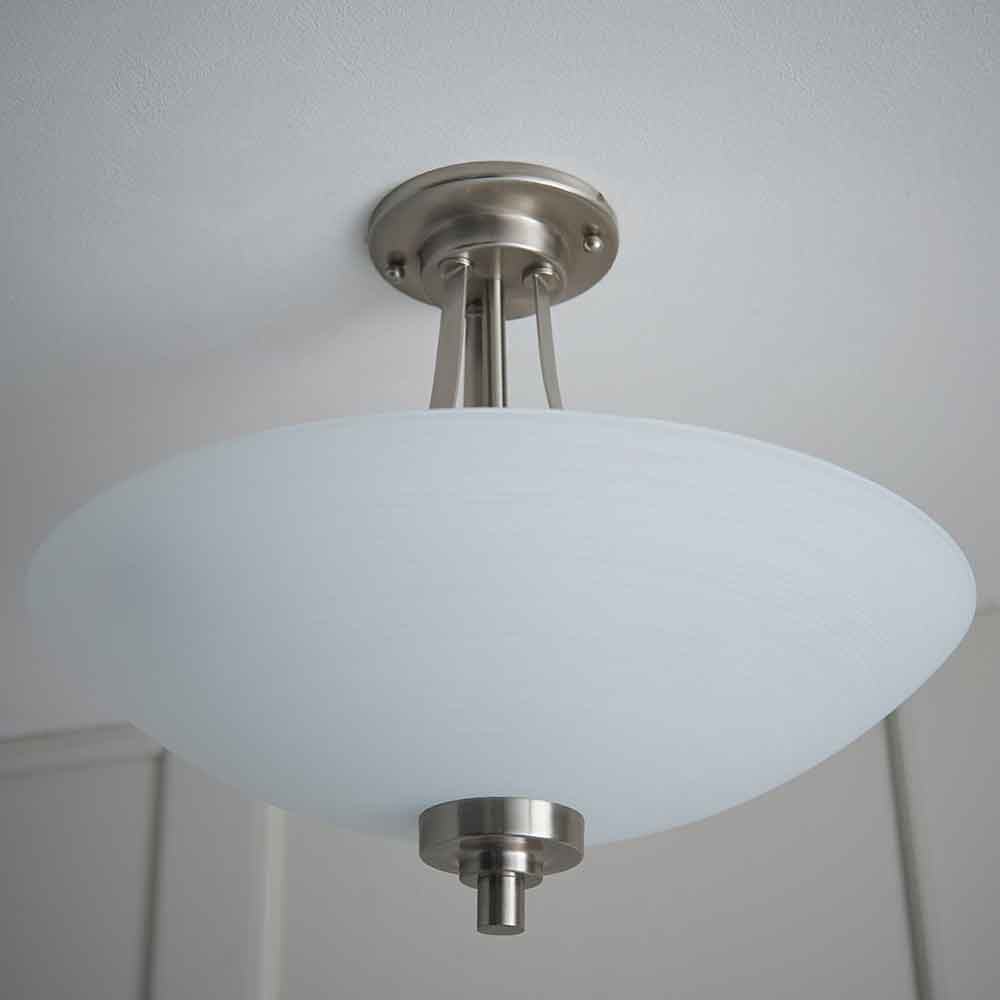 Augusta Glass Semi Flush Ceiling Light In Satin Chrome