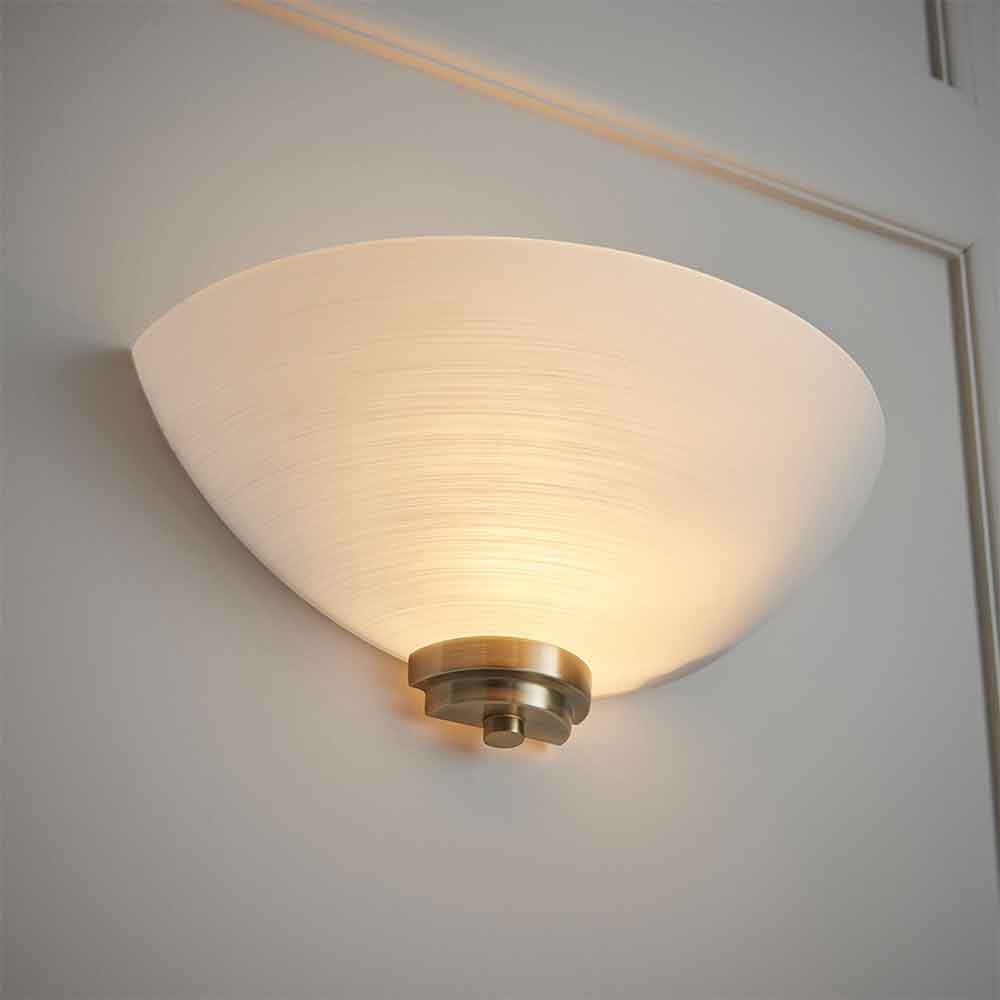 Augusta Glass Wall Light With Steel Base In Antique Brass