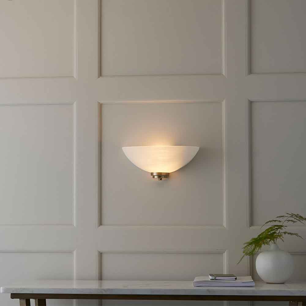 Augusta Glass Wall Light With Steel Base In Antique Brass