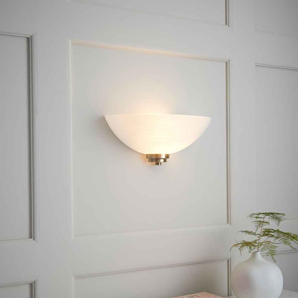 Augusta Glass Wall Light With Steel Base In Antique Brass