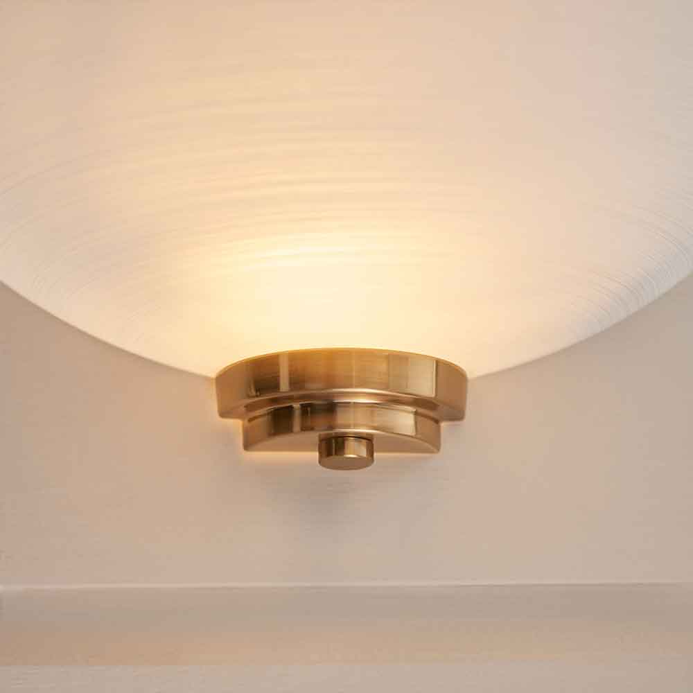 Augusta Glass Wall Light With Steel Base In Brushed Age Brass