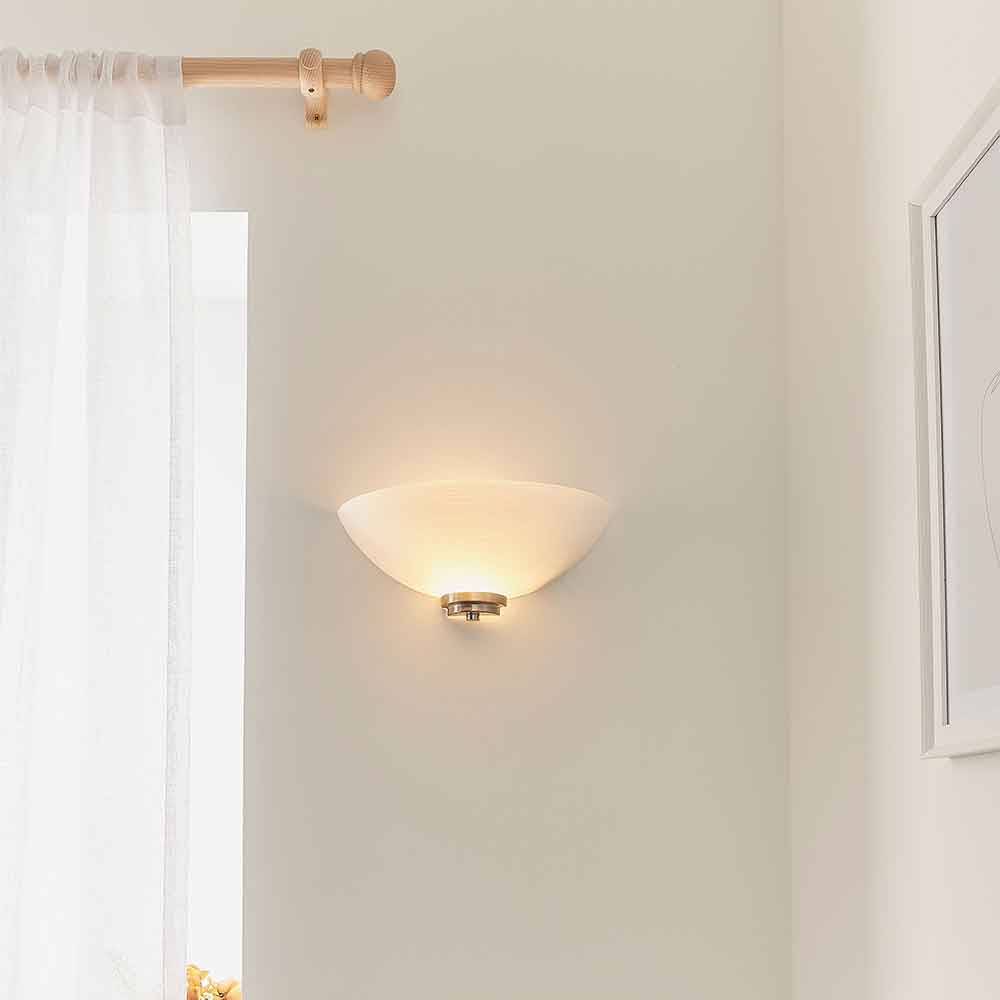 Augusta Glass Wall Light With Steel Base In Satin Chrome