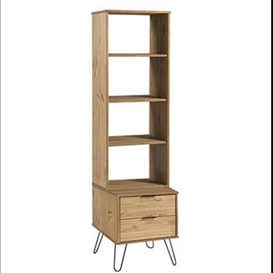 Augusta Narrow Bookcase In Waxed Pine With 2 Drawers Furniture