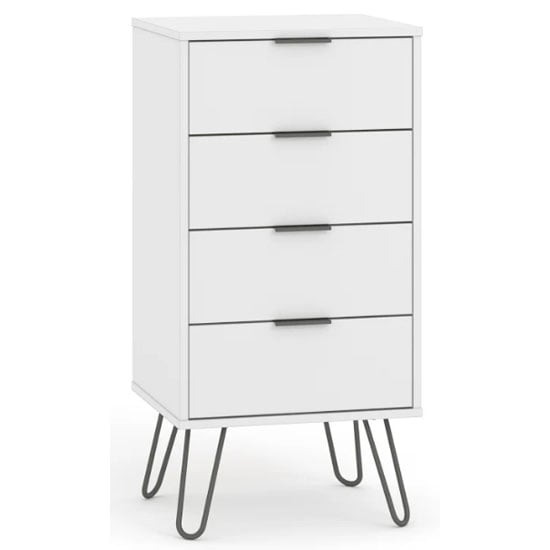 Avoch Narrow Chest Of Drawers In White With 4 Drawers
