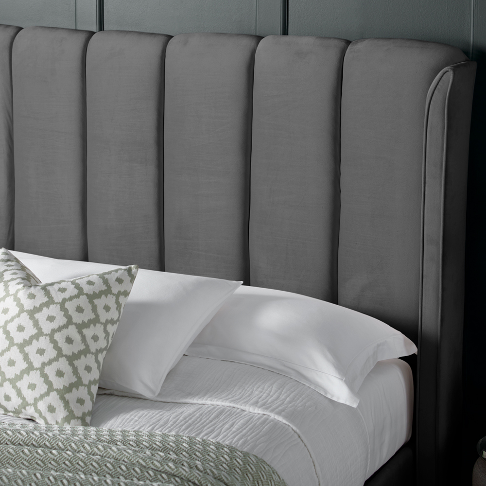 Augusta Velvet Ottoman Storage Double Bed In Grey
