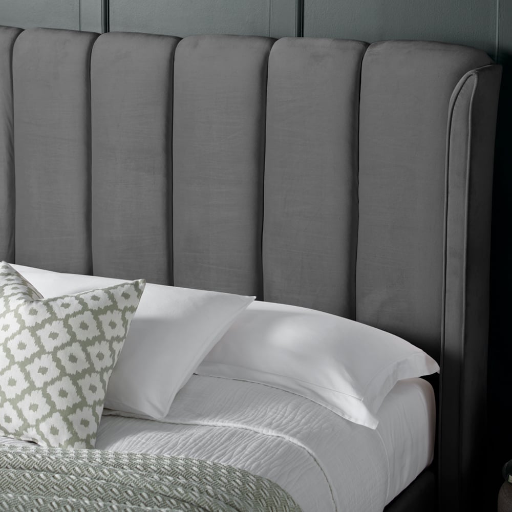 Augusta Velvet Ottoman Storage King Size Bed In Grey
