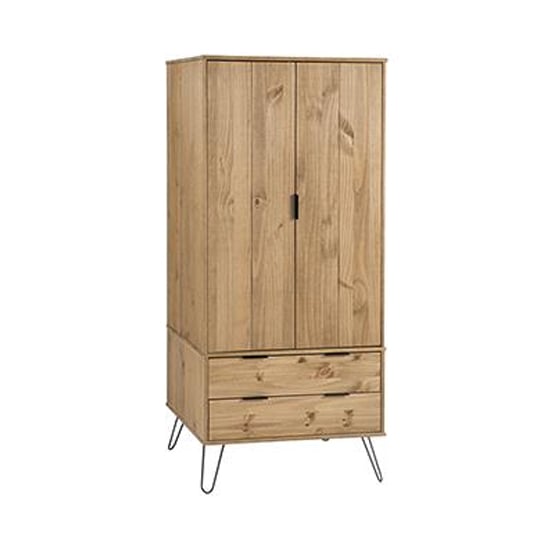 Read more about Augusta wooden wardrobe in waxed pine with 2 doors 2 drawers