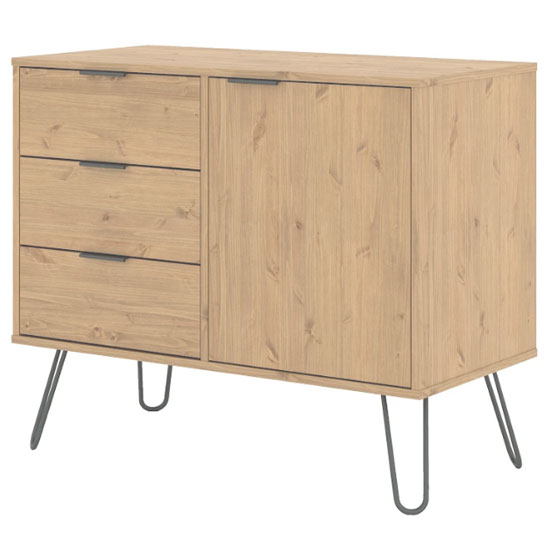 Avoch Wooden Sideboard In Waxed Pine With 1 Door 3 Drawers thumbnail