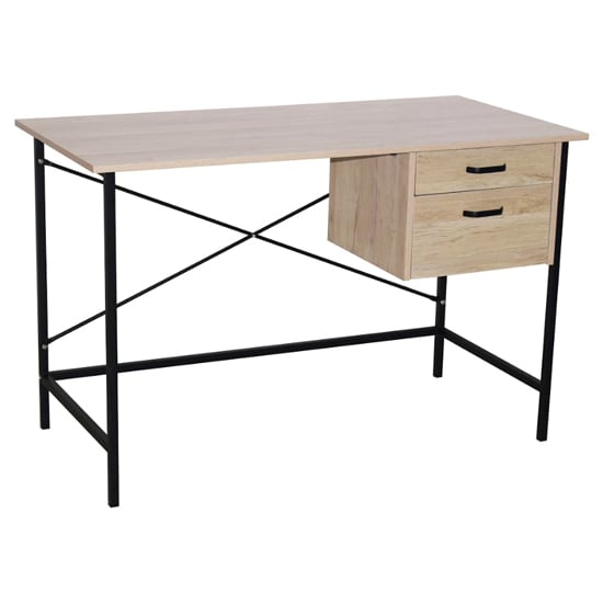 Avoch Wooden Study Desk In Oak And Black Metal Frame