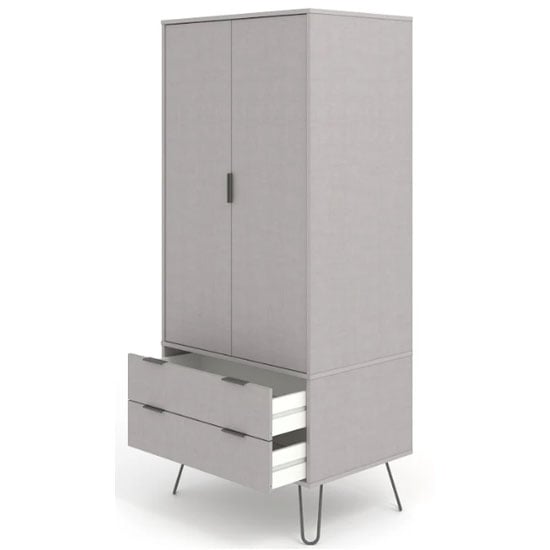 Avoch Wooden Wardrobe With 2 Doors 2 Drawers In Grey